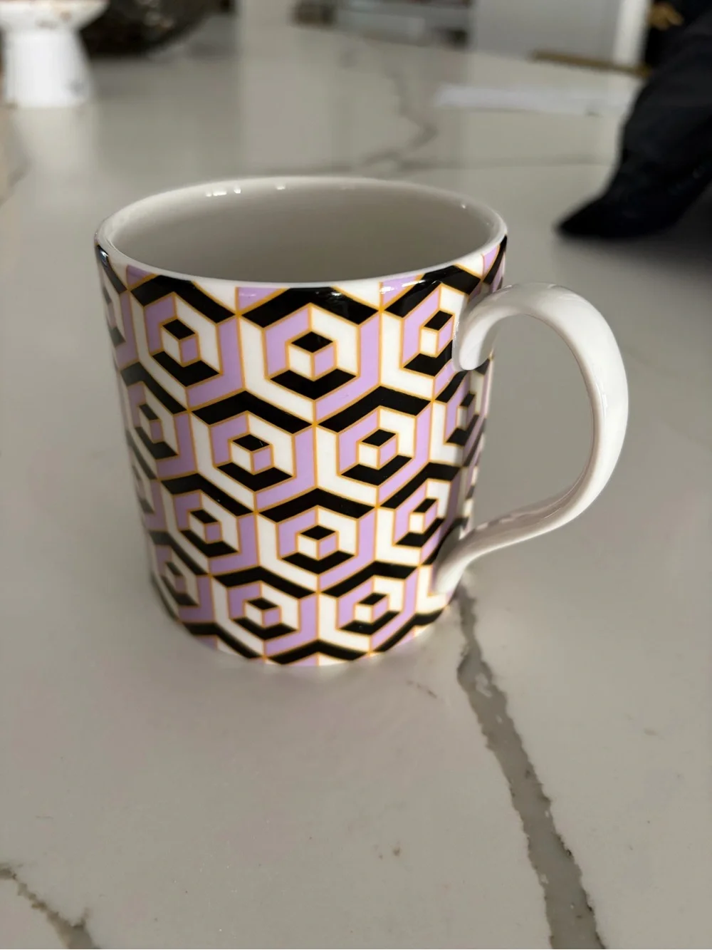 Jonathan Adler Pink, Black & Gold Hexagon Ceramic Mug